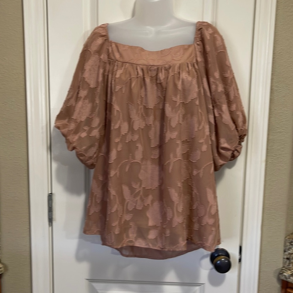 Mauve/brown balloon sleeve top size L. NWOT